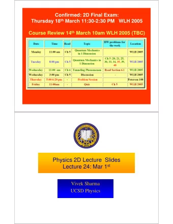 Physics 2D Lecture  Slides Lecture 24: Mar 1 st  Vivek Sharma  UCSD Physics  Quiz 7  20  Frequency