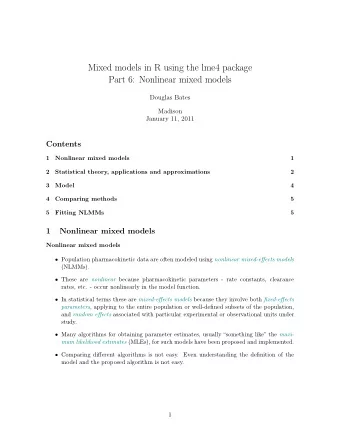 Mixed models in R using the lme4 package  Part 6: Nonlinear mixed models  Douglas Bates  Madison