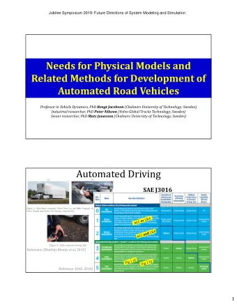 Needs for Physical Models and Related Methods for Development of Automated Road Vehicles Professor