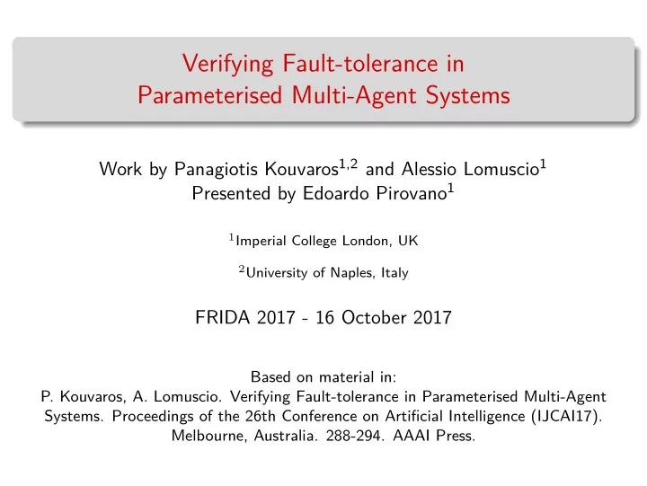 verifying fault tolerance in parameterised multi agent
