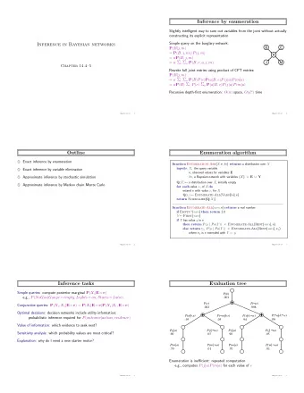 Inference by enumeration  Slightly intelligent way to sum out variables from the joint without