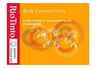 Risk Connectivity  A new method for understanding and  analysing risk  Its a connected world
