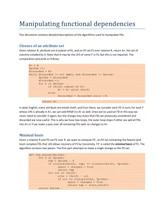 Manipulating functional dependencies  This document contains detailed descriptions of the