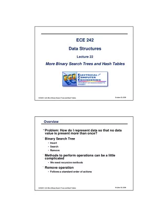 ECE 242  Data Structures  Lecture 22  More Binary Search Trees and Hash Tables  October 30, 2009