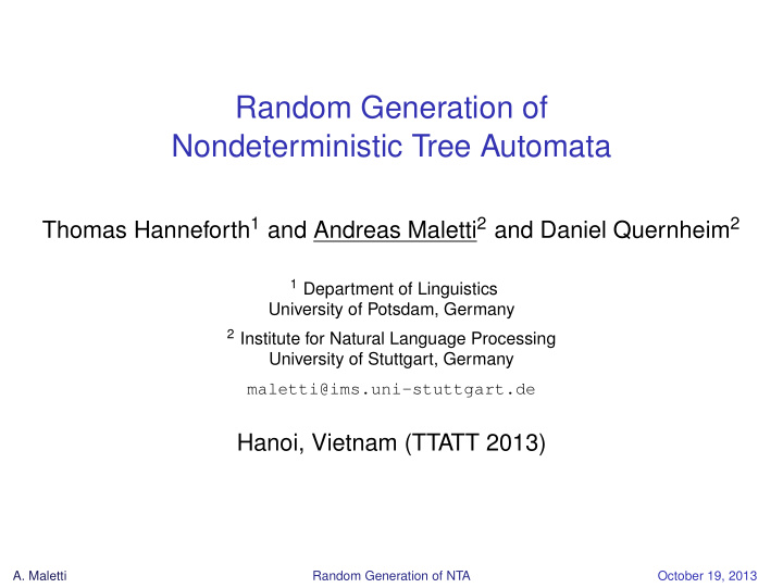 random generation of nondeterministic tree automata