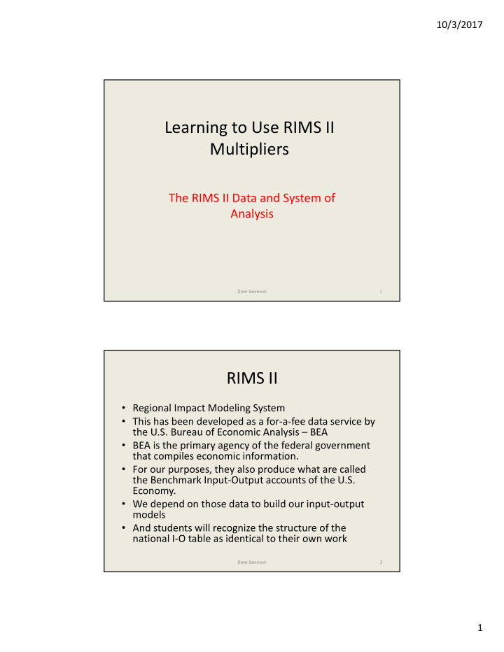learning to use rims ii multipliers