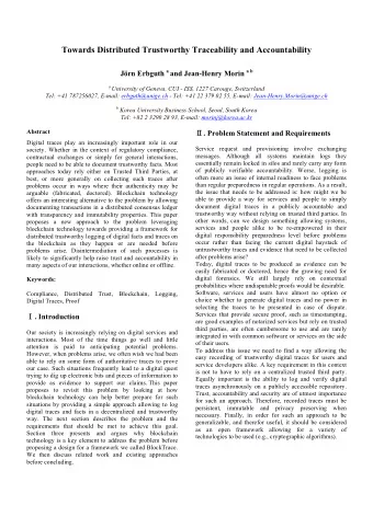 Towards Distributed Trustworthy Traceability and Accountability Jrn Erbguth a and Jean-Henry