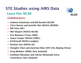 STE Studies using AIRS Data  Laura Pan, NCAR  Collaborators:  Andrew Gettelman and Bill Randel