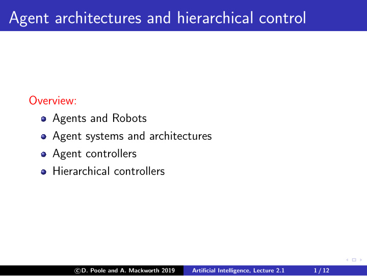 agent architectures and hierarchical control