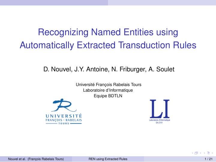 recognizing named entities using automatically extracted