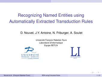 Recognizing Named Entities using  Automatically Extracted Transduction Rules  D. Nouvel, J.Y.