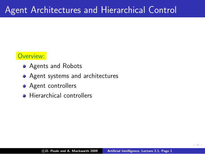 agent architectures and hierarchical control