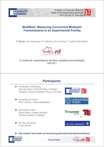 Participants  University of Wrzburg  Thomas Zinner, Dominik Klein, Christian  Schwartz, Daniel