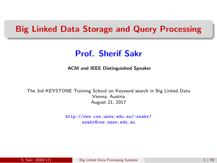 big linked data storage and query processing prof sherif