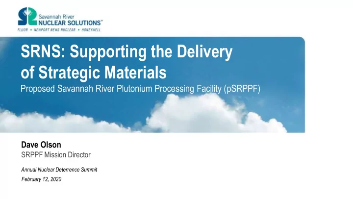 srns supporting the delivery of strategic materials