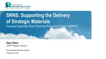 SRNS: Supporting the Delivery  of Strategic Materials  Proposed Savannah River Plutonium Processing