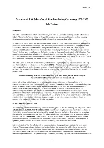 Overview of A.W. Faber-Castell Slide Rule Dating Chronology 1892-1920  Colin Tombeur  Background