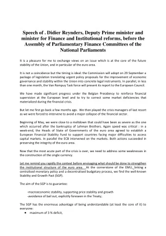 Speech of . Didier Reynders, Deputy Prime minister and  minister for Finance and Institutional