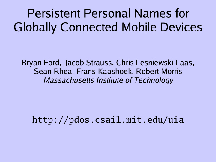 persistent personal names for globally connected mobile