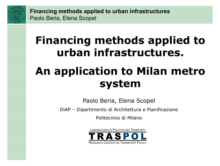 financing methods applied to urban infrastructures b i f