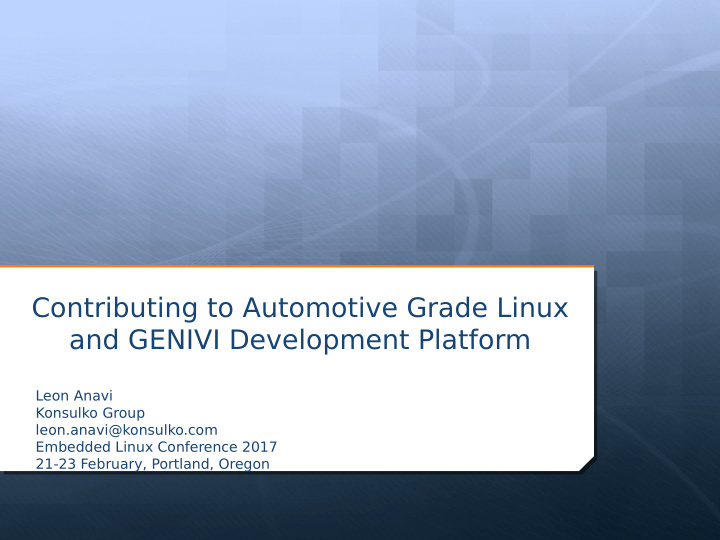 contributing to automotive grade linux and genivi