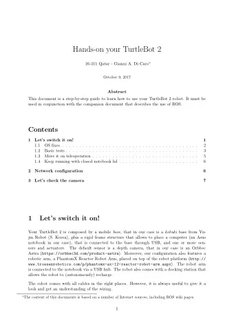 Hands-on your TurtleBot 2 16-311 Qatar - Gianni A. Di Caro   October 9, 2017  Abstract  This