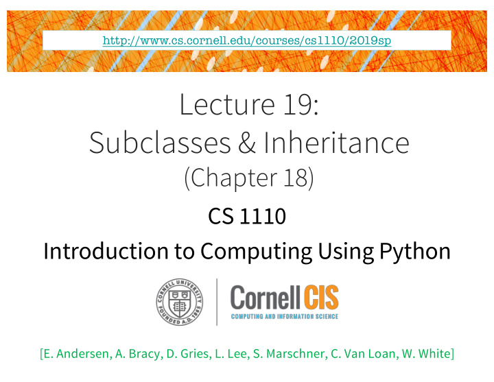 lecture 19 subclasses inheritance