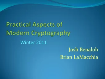 Brian LaMacchia  Agenda  Guest lecture: Tolga Acar, Distributed Key Management  and