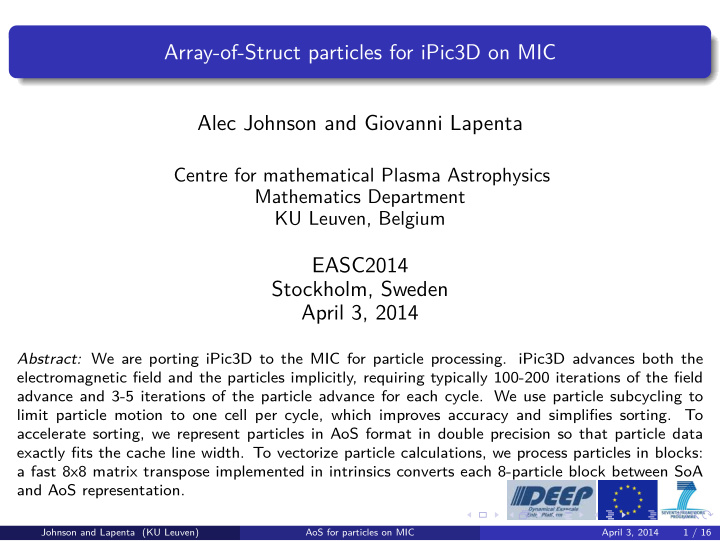 array of struct particles for ipic3d on mic alec johnson