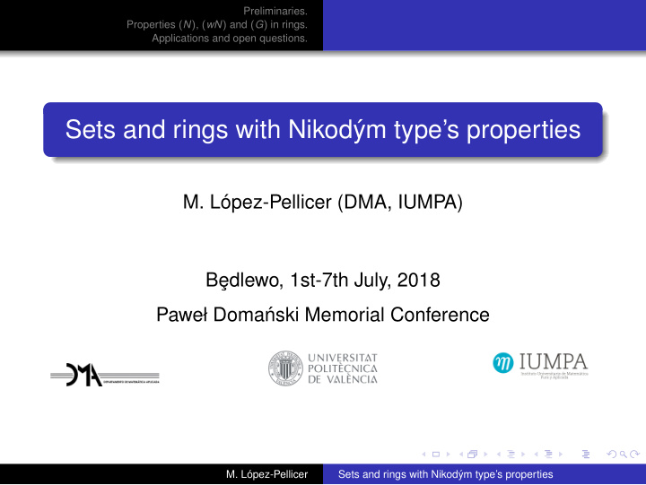 sets and rings with nikod m type s properties
