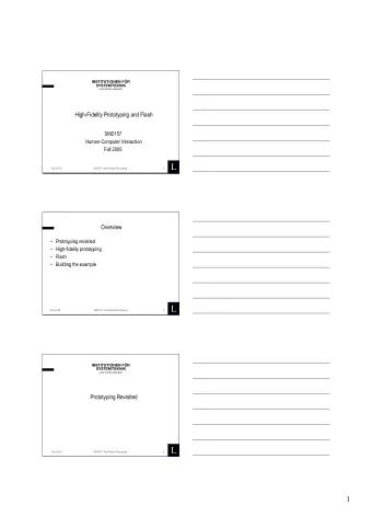 1 L  Nov-29-05  SMD157, High-Fidelity Prototyping  Overview   Prototyping revisited