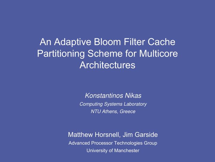 an adaptive bloom filter cache partitioning scheme for