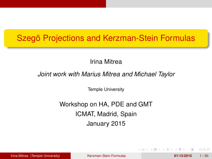 szeg projections and kerzman stein formulas