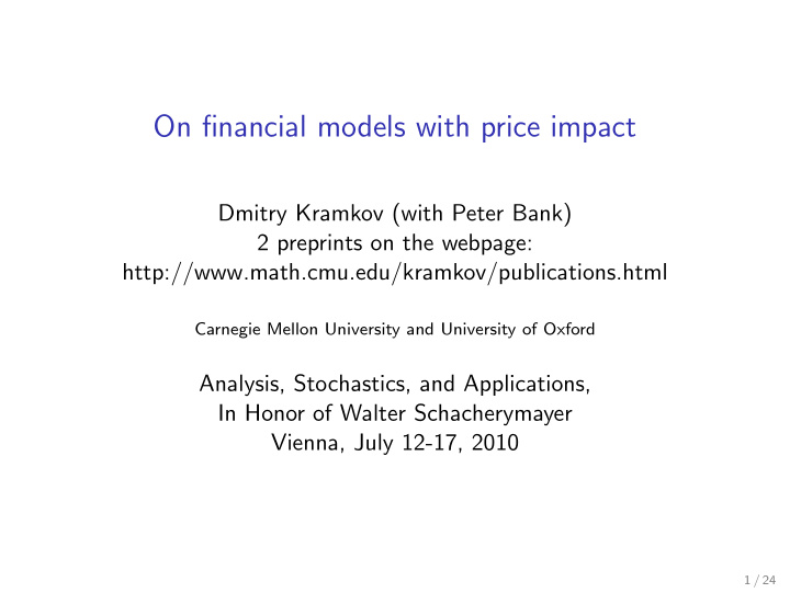 on financial models with price impact