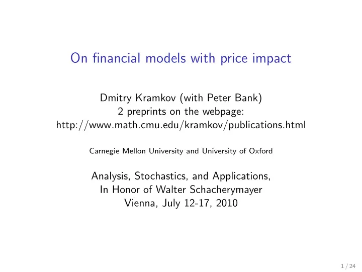 on financial models with price impact
