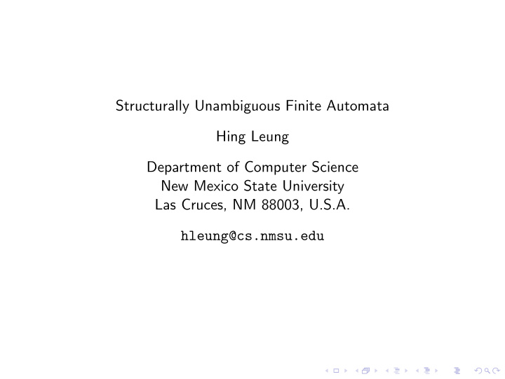structurally unambiguous finite automata hing leung