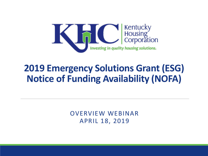 2019 emergency solutions grant esg notice of funding