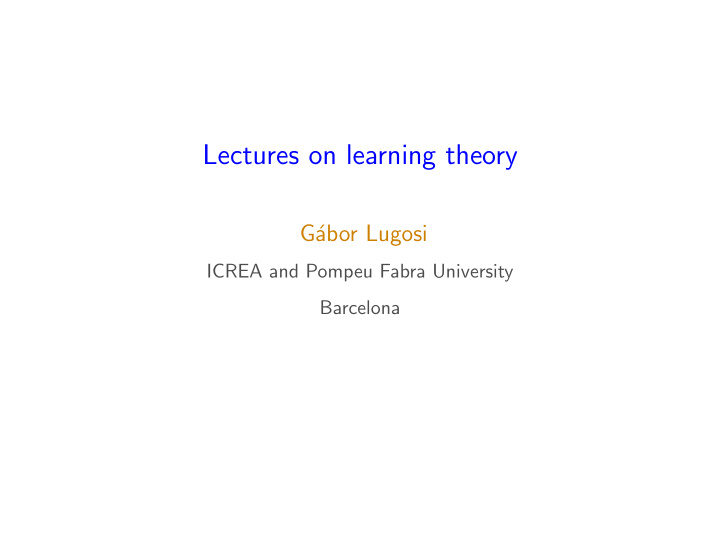 lectures on learning theory