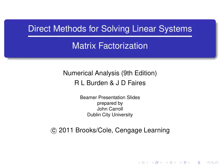 direct methods for solving linear systems matrix