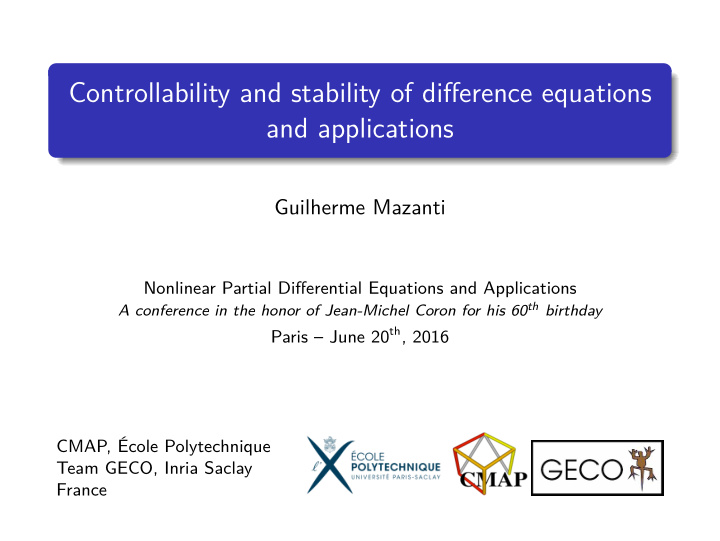controllability and stability of difference equations and