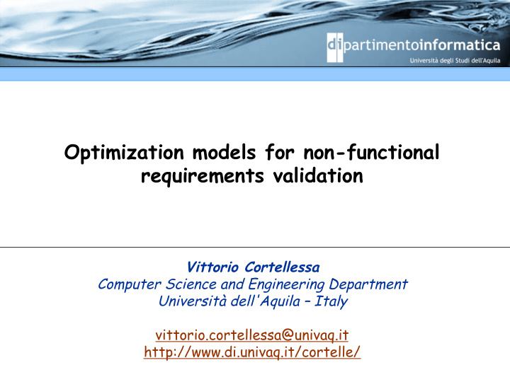 optimization models for non functional requirements