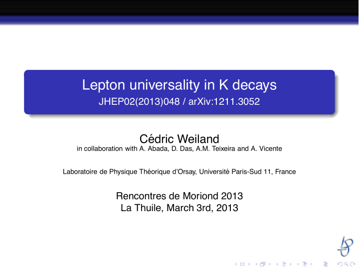 lepton universality in k decays