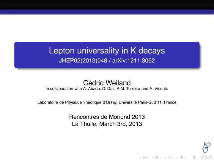 lepton universality in k decays