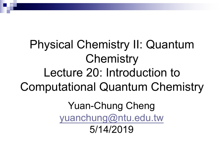 physical chemistry ii quantum chemistry lecture 20