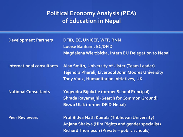 political economy analysis pea of education in nepal