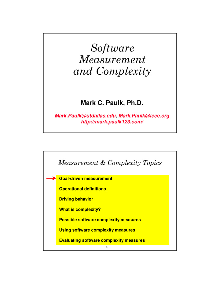 software measurement and complexity