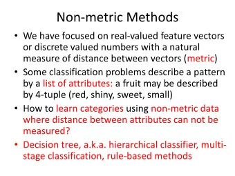 Non-metric Methods  We have focused on real-valued feature vectors  or discrete valued numbers