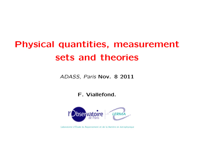 physical quantities measurement sets and theories