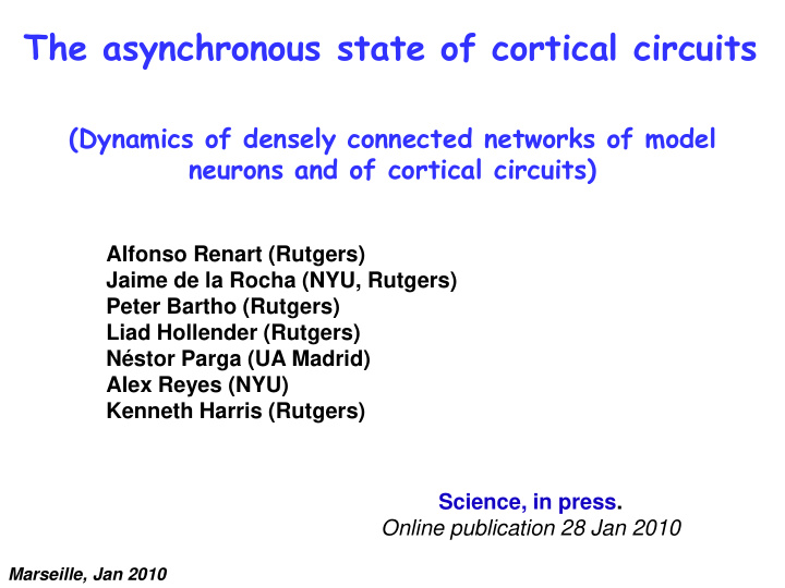 the asynchronous state of cortical circuits