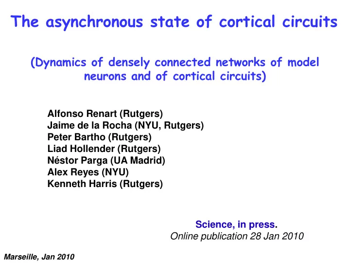 the asynchronous state of cortical circuits